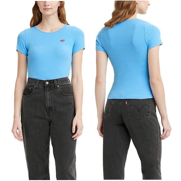 Bonnie Blue Levi's Ribbed Scoop Neck Honey Short Sleeve Tee S - Picture 5 of 5